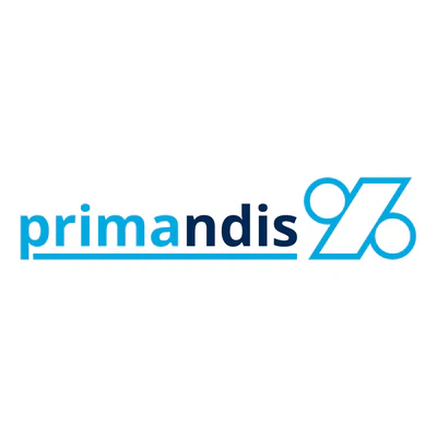 Das Wort "primandis" erscheint in Kleinbuchstaben, "prim" in hellblau und "andis" in dunkelblau. Rechts daneben befindet sich ein blaues %-Symbol.